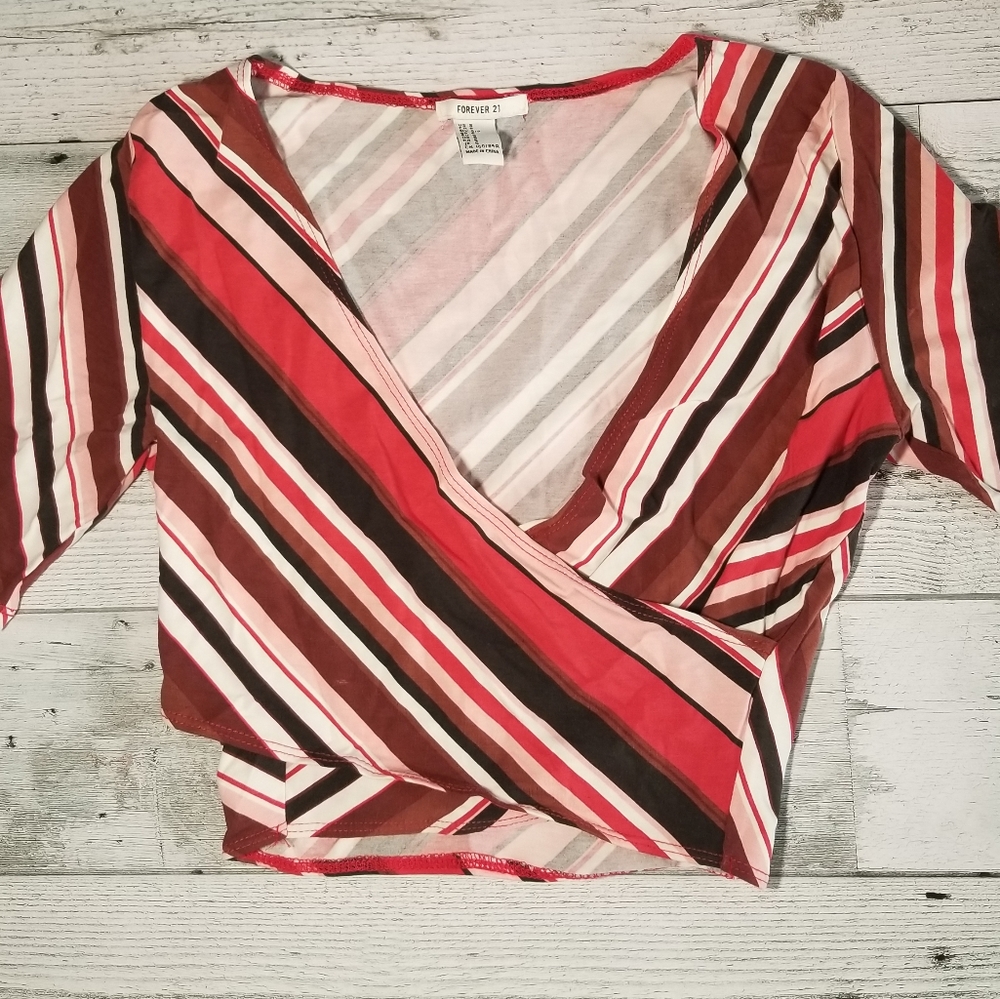 Forever 21 Red Striped Crop Top